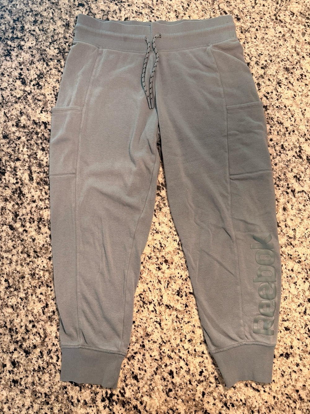 Reebok Womens Gray Tapered Joggers Sweatpants Pockets Drawstring Medium
